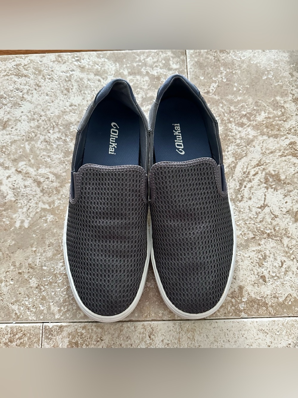 OluKai Lae’ahi men’s Charcoal Mesh Slip-On Sneakers